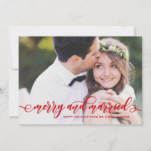 Red Merry och Married Modern Calligraphy Helgdag Julkort