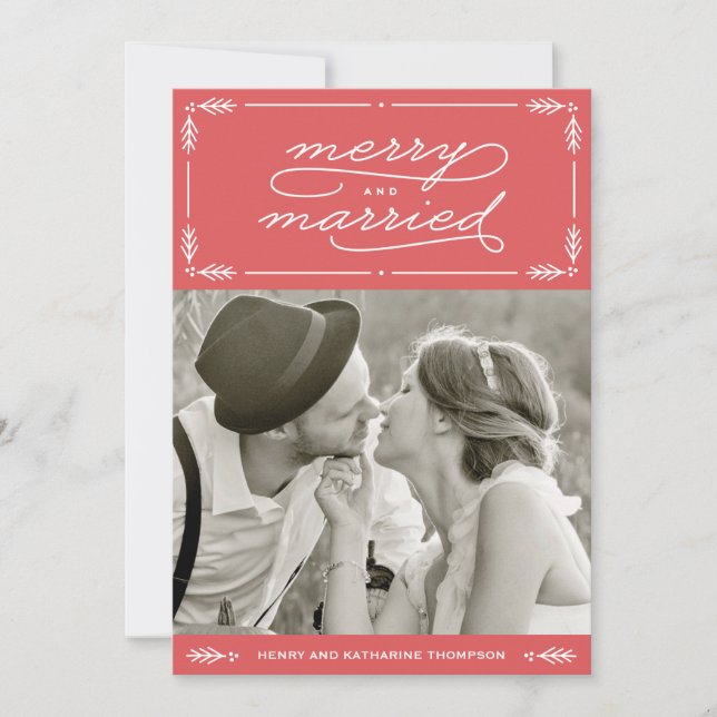 Red Merry och Married Newlyed Helgdag Photo Card Julkort (Framsida)