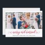 Red Merry och Married Three Photo Collage Helgdag Julkort<br><div class="desc">Gratulerar till din första helgdag som nygifta med den här snyggten med ett helgdag med flera foton. Det här helgdag med det handskrivna skriptet "Merry and Married" med tre fotokollage. Andra färg finns tillgängliga.</div>