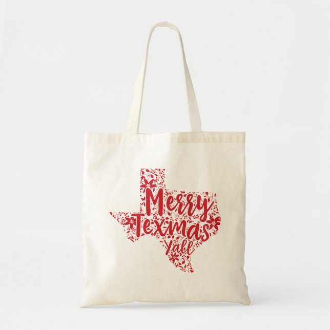 Red Merry Texmas Y'all Texas jultomte Bag Tygkasse (Framsidan)