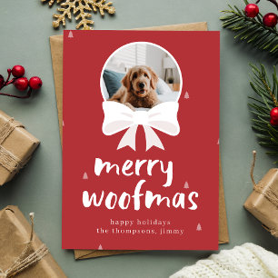 Red Merry Woofmas Cute Hund Pet-julfoto Julkort