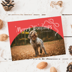 Red Merry Woofmas-Helgdag för julgranskort i Hund Julkort