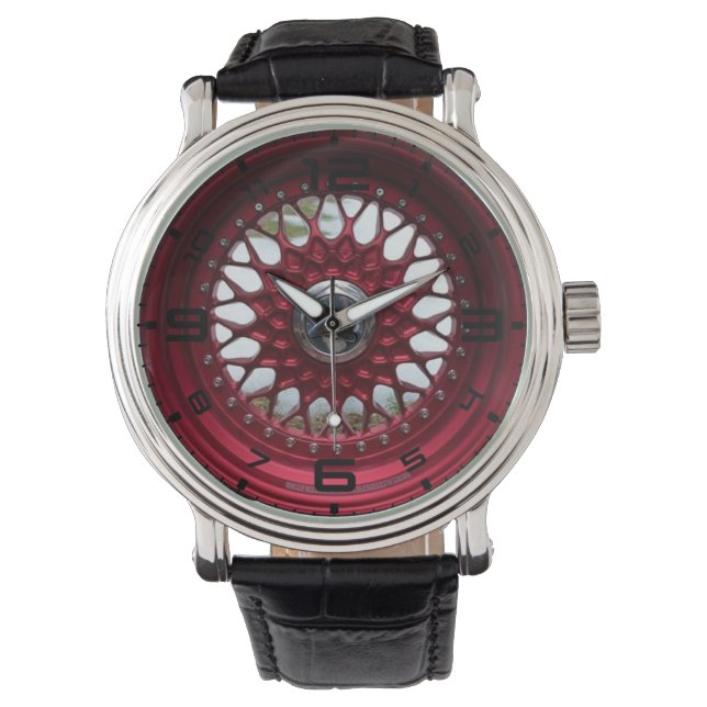 Red Mesh Hjul Manar Watch Armbandsur (Framsida)