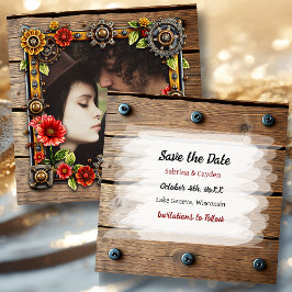Red Metall Flowers Steampunk Personlig Bröllop Spara Datumet