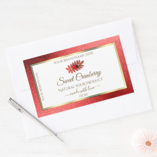 Red Metallic Glitter White Product Labels Ladybug Rektangulärt Klistermärke