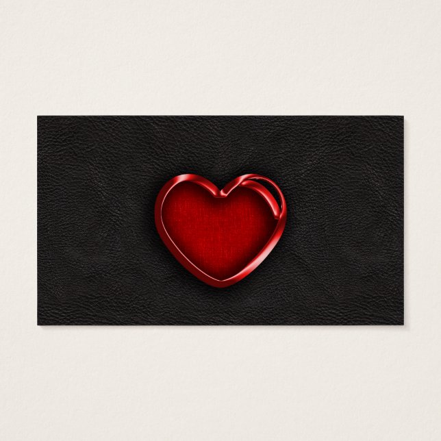 Red Metallic Heart on Black Leather Visitkort (Baksidan)