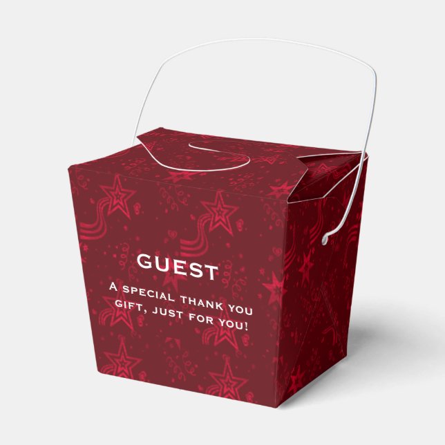 Red Metallic Stars-PARTY FAVOR BOX, ut Presentaskar (Framsidan Sidan)