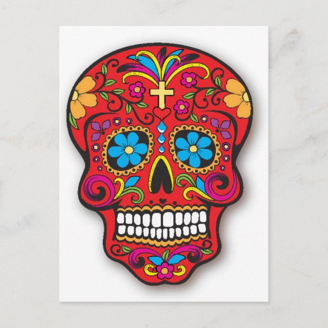 Red Mexican Sugar Skull Day of the dead Vykort (Framsida)