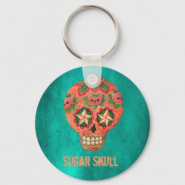 Red Mexican Sugar Skull Nyckelring (Framsida)