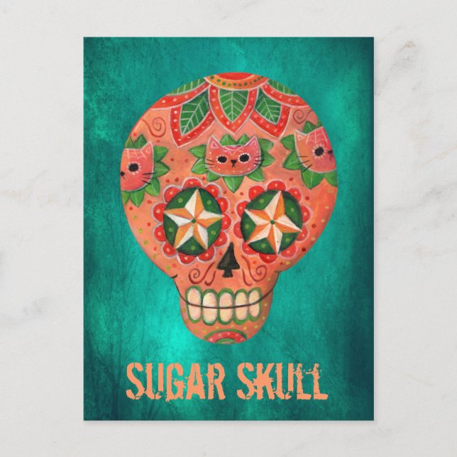 Red Mexican Sugar Skull Vykort (Framsida)
