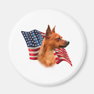 Red Miniature Pinscher American Flagga; Min Pin Fl Magnet