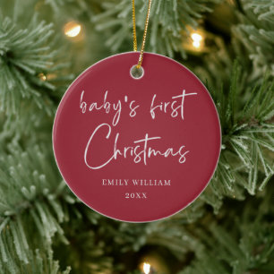 Red Minimal Elegant Photo Baby Frist jul Julgransprydnad Keramik