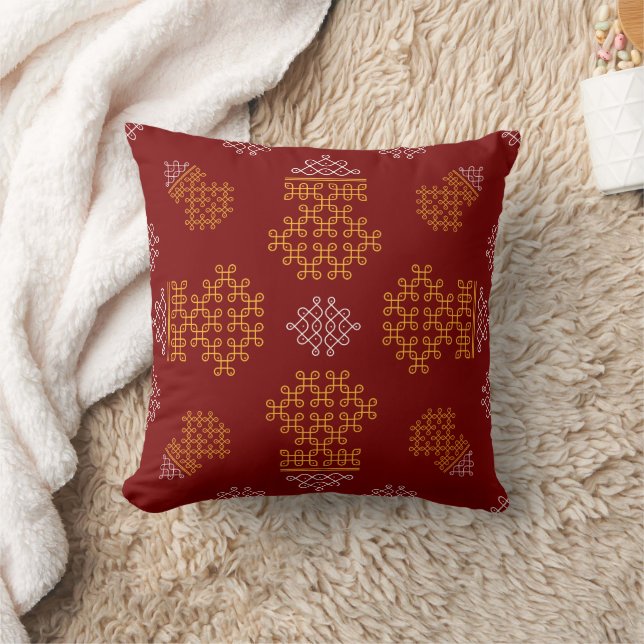 Red Minimal South Indian Kolam Design Kudde (Filt)