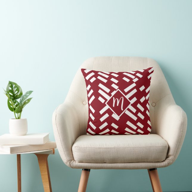 Red Minimalist Diagonal Striped Pattern, Monogram Kudde (Stol)