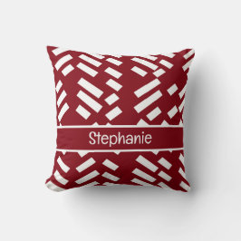 Red Minimalist Diagonal Striped Pattern With Name Kudde