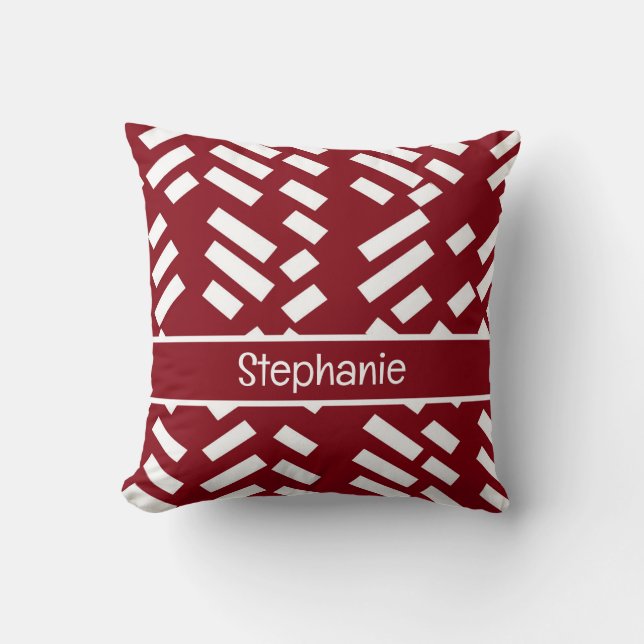 Red Minimalist Diagonal Striped Pattern With Name Kudde (Framsida)