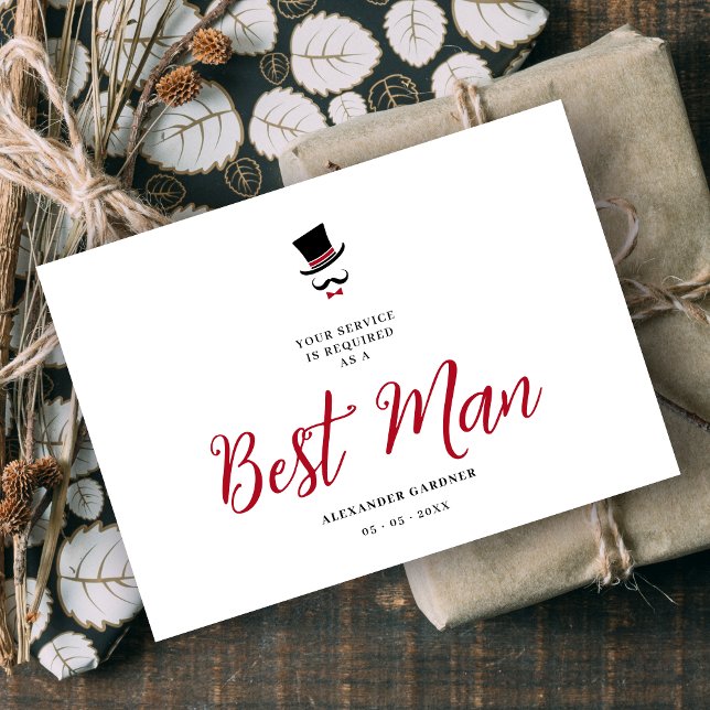 Red Minimalist Exquisite Gorgeous Script Groosman  Inbjudningar (Minimalist Exquisite Gorgeous Script Groosman Wedding Proposal Card in Black and Red. )