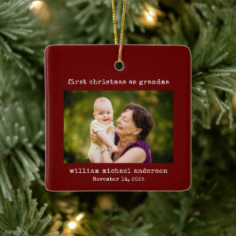 Red Minimalist First jul som Grandma Photo Julgransprydnad Keramik