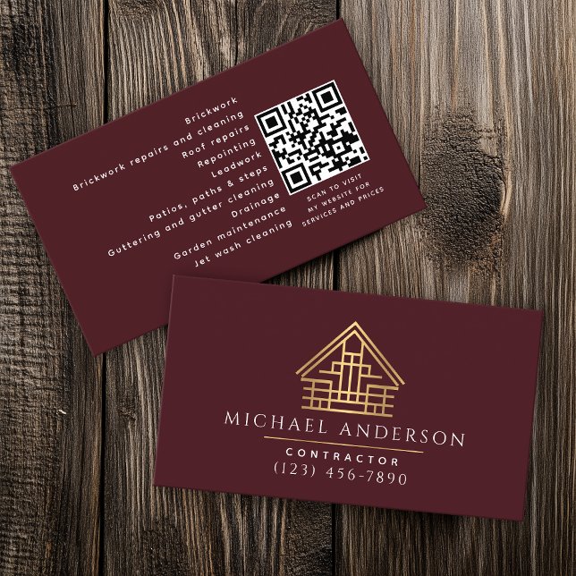 Red Minimalist Home Byggnad Construction QR-kod Visitkort (Skapare uppladdad)