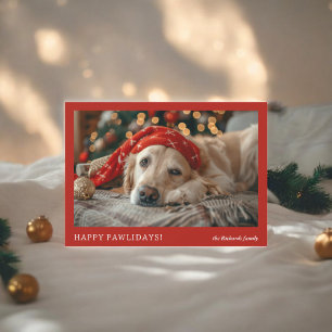 Red Minimalist Lny Lycklig Pawlidays-jul Julkort