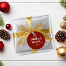 Red Minimalist Merry & Bright God jul