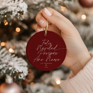 Red Minimalist Modern Script Feliz Navidad Julgransprydnad Keramik
