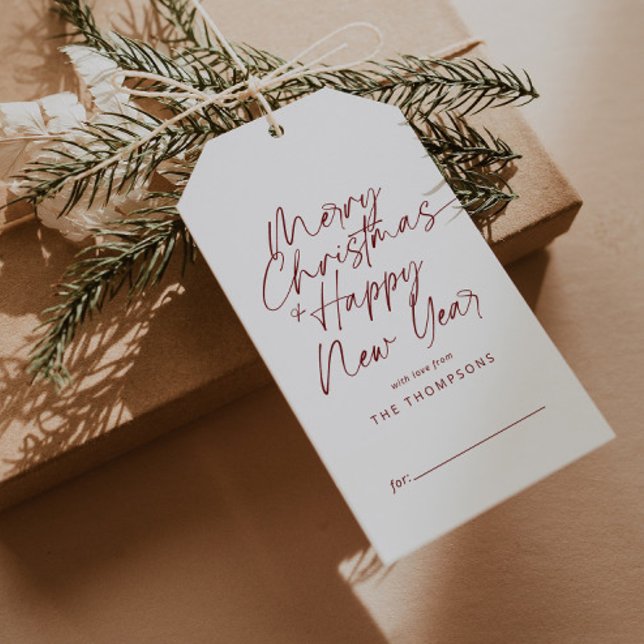 Red Minimalist Modern Script God jul Presentetikett (Skapare uppladdad)