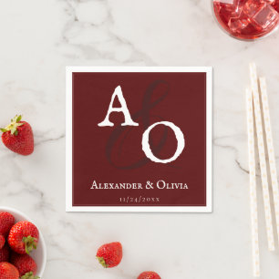 Red Minimalist Monogram Bröllop Pappersservett