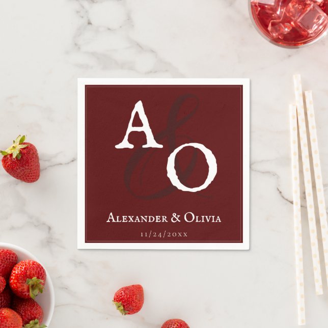 Red Minimalist Monogram Bröllop Pappersservett (Insitu)