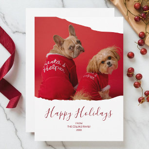 Red Minimalist Pet Photo Glad helg jul Julkort