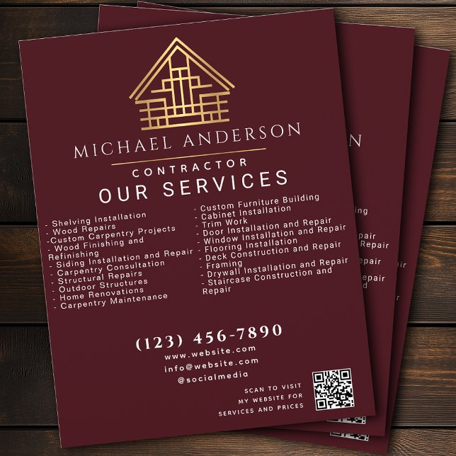 Red Minimum Home Byggnad Construction QR-kod Reklamblad (Skapare uppladdad)