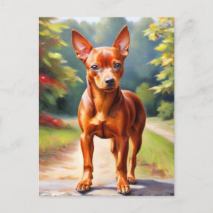 Red Ministern Pinscher Hund Art Postcard Vykort