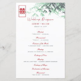 Red/Mint Bamboo Löv Chinese Bröllopsprogram
