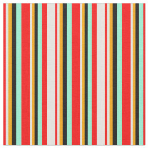 Red, Mint Cream, Orange, Black & Aquamarine Linjer Tyg