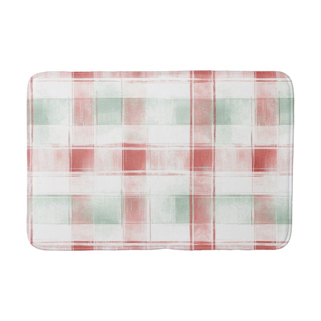 Red Mint Peppermint Mocha Plaid Stripes Christmas Badrumsmatta (Framsidan)