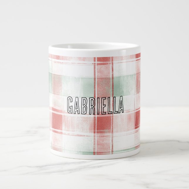 Red Mint Peppermint Mocha Plaid Stripes Christmas Jumbo Mugg (Framsidan)