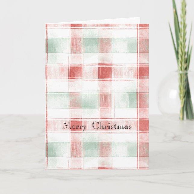 Red Mint Peppermint Mocha Plaid Stripes Christmas Kort (Framsida)