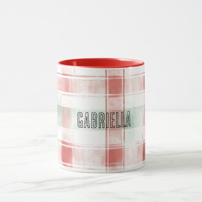 Red Mint Peppermint Mocha Plaid Stripes Christmas Mugg (Center)