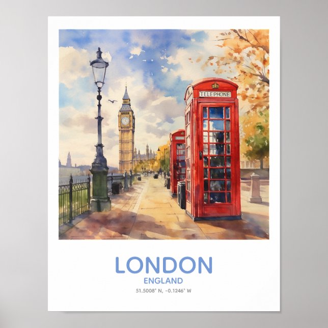 Red Mobil Boxes and Big Ben - London, England Poster (Framsidan)