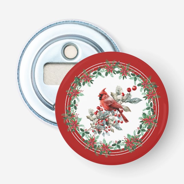 Red Mockingbird Poinsettia Gräns Elegant Flasköppnare (Framsidan)