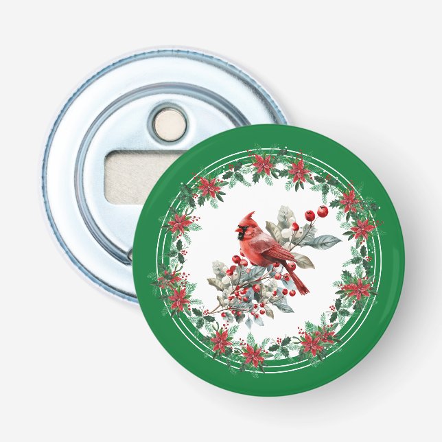 Red Mockingbird Poinsettia Gräns Grönt Flasköppnare (Framsidan)