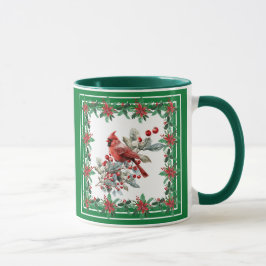 Red Mockingbird Poinsettia Gräns Grönt Mugg