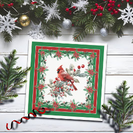 Red Mockingbird Poinsettia Gräns Grönt Pappersservett