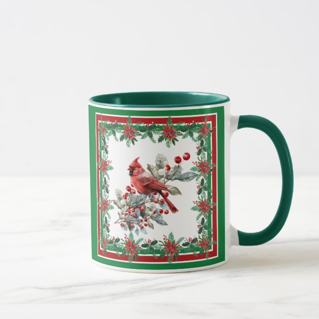 Red Mockingbird Poinsettia Gräns Red Grönt Mugg (Höger)