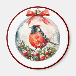 Red Mockingbird Winter Ligcape Magnet