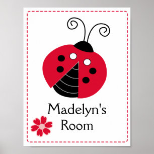 Red Mod Ladybug Girl's Room Art Print Anpassningsb Poster