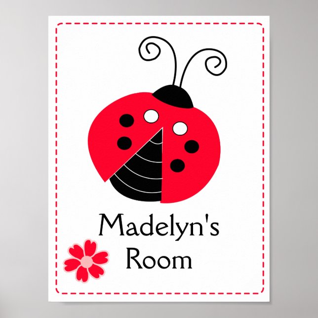 Red Mod Ladybug Girl's Room Art Print Anpassningsb Poster (Framsidan)