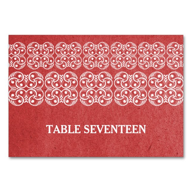 Red Modern Bohemian Bord Card Bordsnummer (Framsidan)