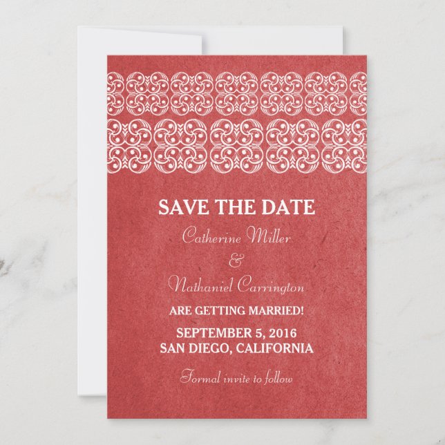 Red Modern Bohemian Save Date Inbjudan (Framsida)