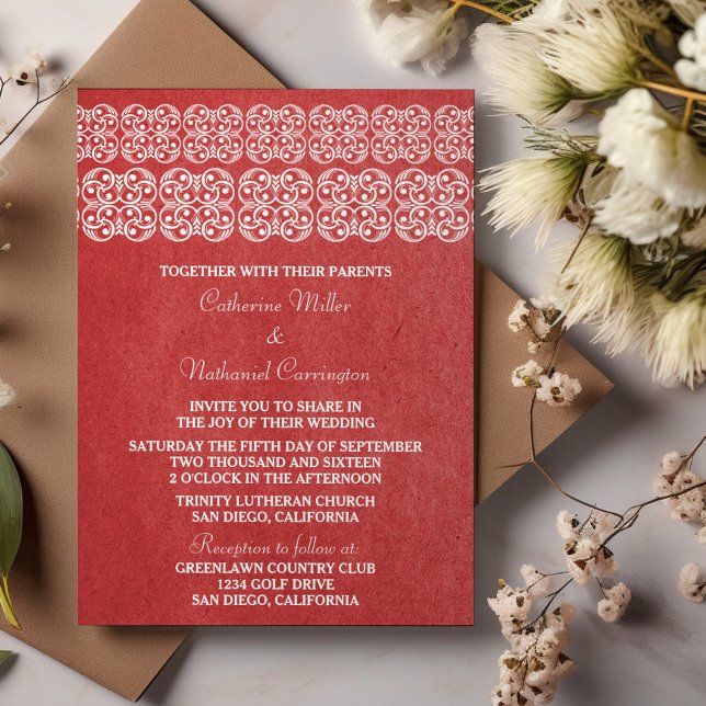 Red Modern Bohemian Wedding Investige Inbjudningar (Red Modern Bohemian Wedding Invite)